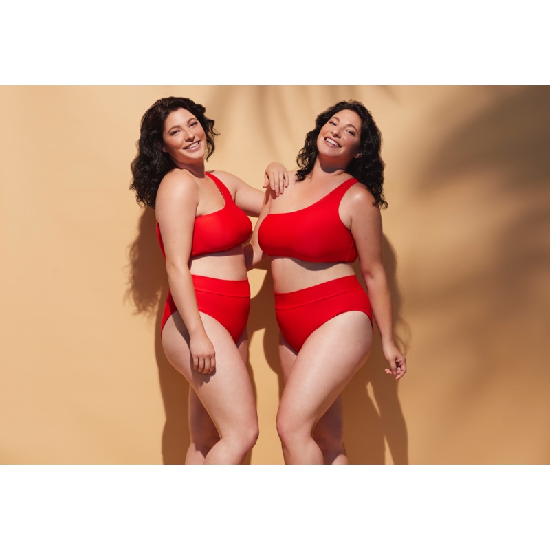 One shoulder top with high cut waistband bottom - Red Passion