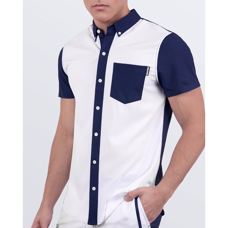 CASINO ROYALE (WHITE + NAVY BLUE) - Stretch Shirt