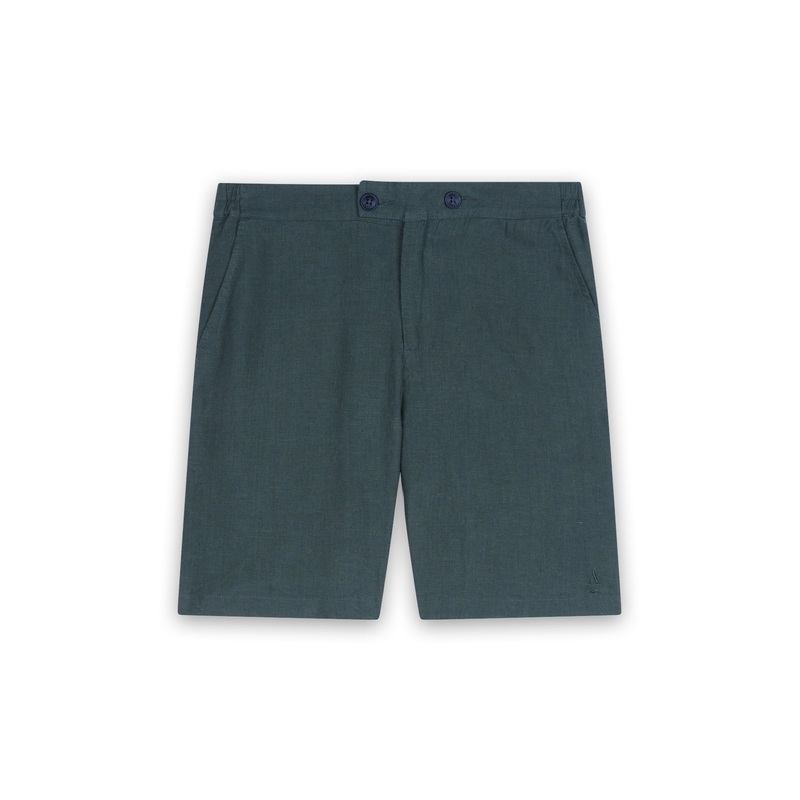 Balsam green linen Bermuda shorts