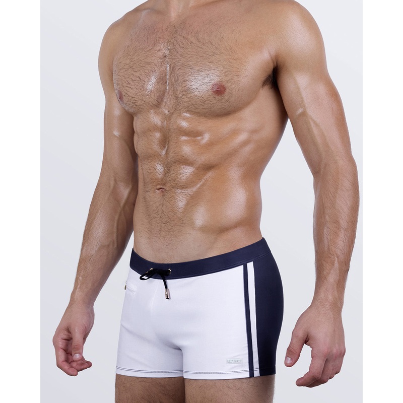 CASINO ROYALE (WHITE + NAVY BLUE) - Swim Trunks