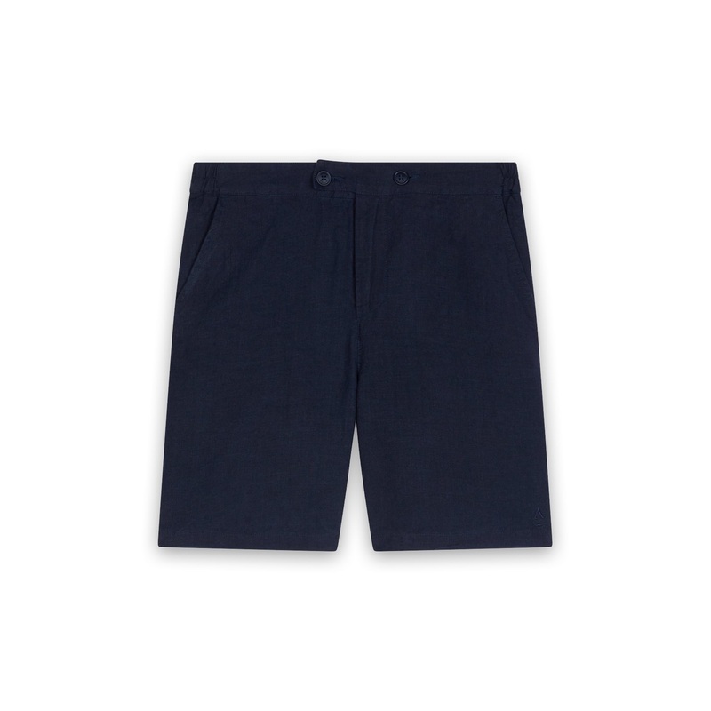Navy blue linen Bermuda shorts