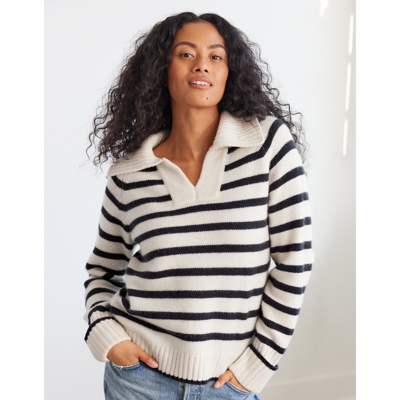 striped cashmere polo sweater