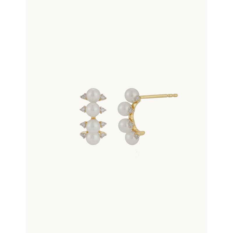 ef collection diamond and pearl arc stud earrings