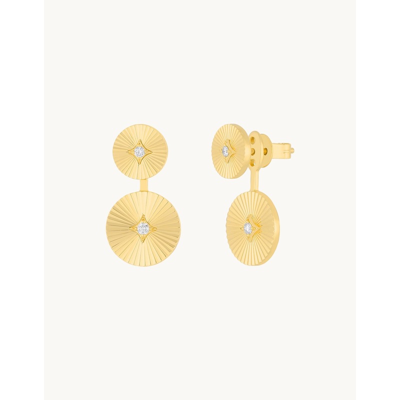 ef collection double gold and diamond fluted disc stud earrings