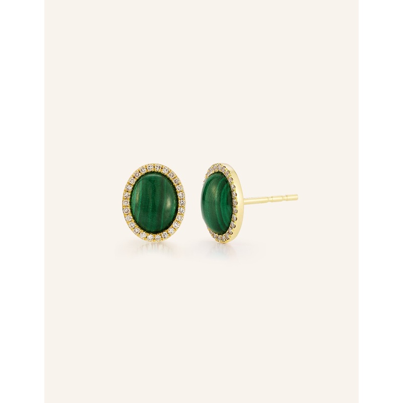 ef collection pave diamond and malachite cabochon stud earrings