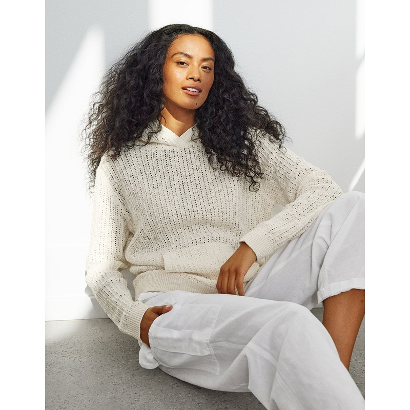 pointelle knit hoodie