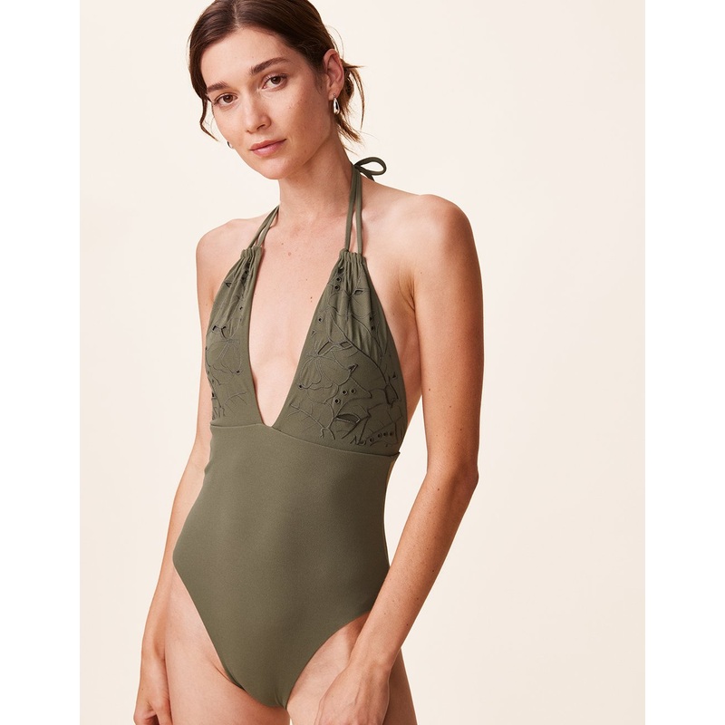 recycled crepe embroidered one piece