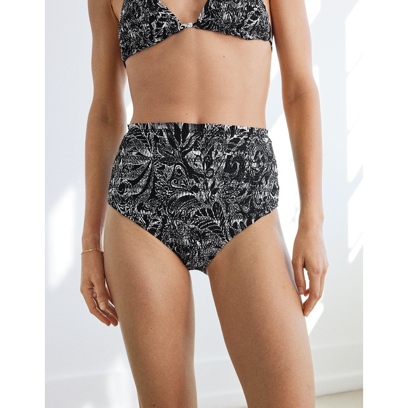 recycled nylon smocked high rise bikini brief