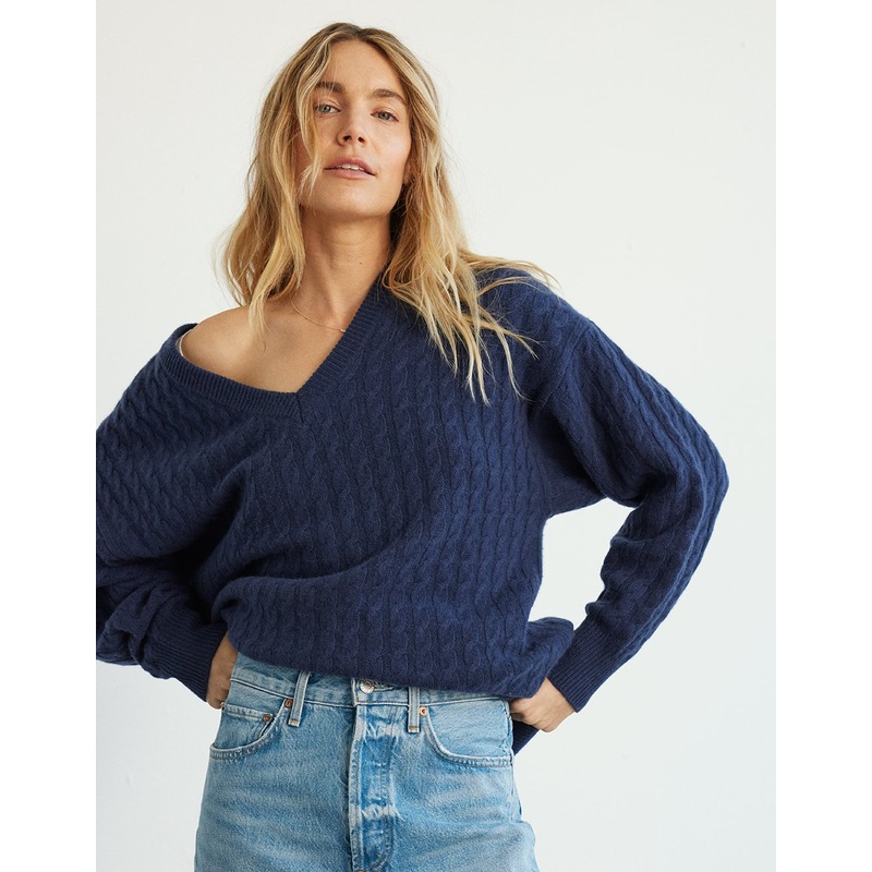 cashmere cable v neck pullover