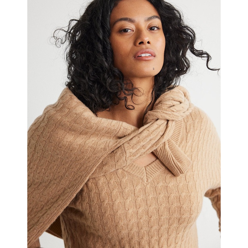 cashmere cable v neck pullover sweater