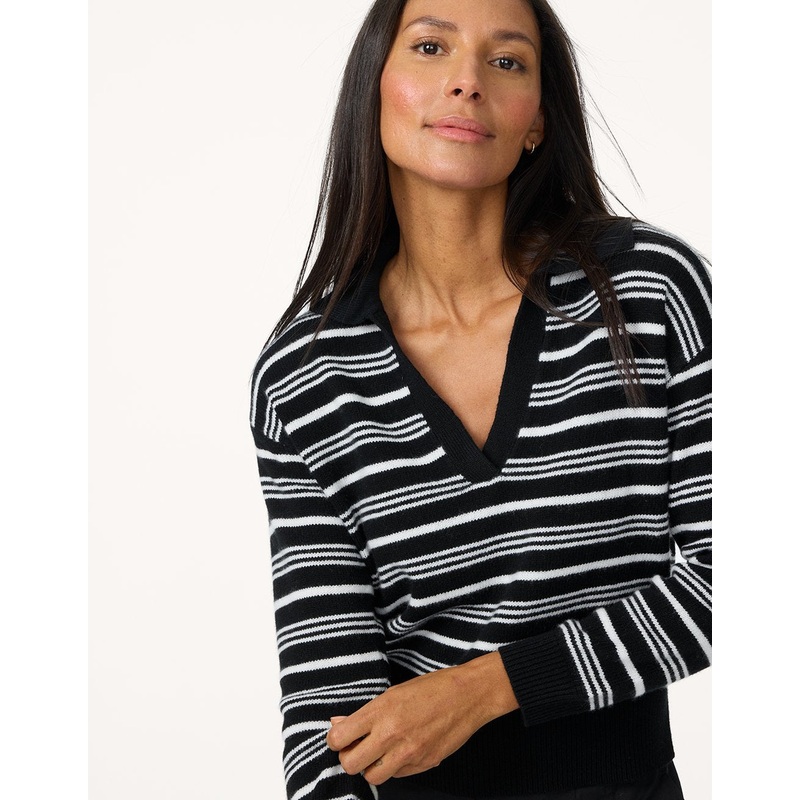 cashmere striped polo sweater