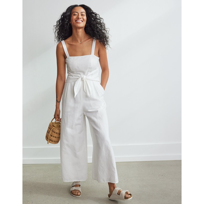 linen tie waist jumpsuit