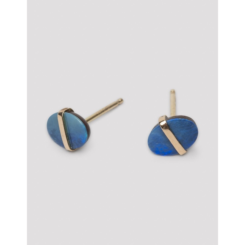 melissa joy manning bezel wrapped dark blue australian opal stud earrings