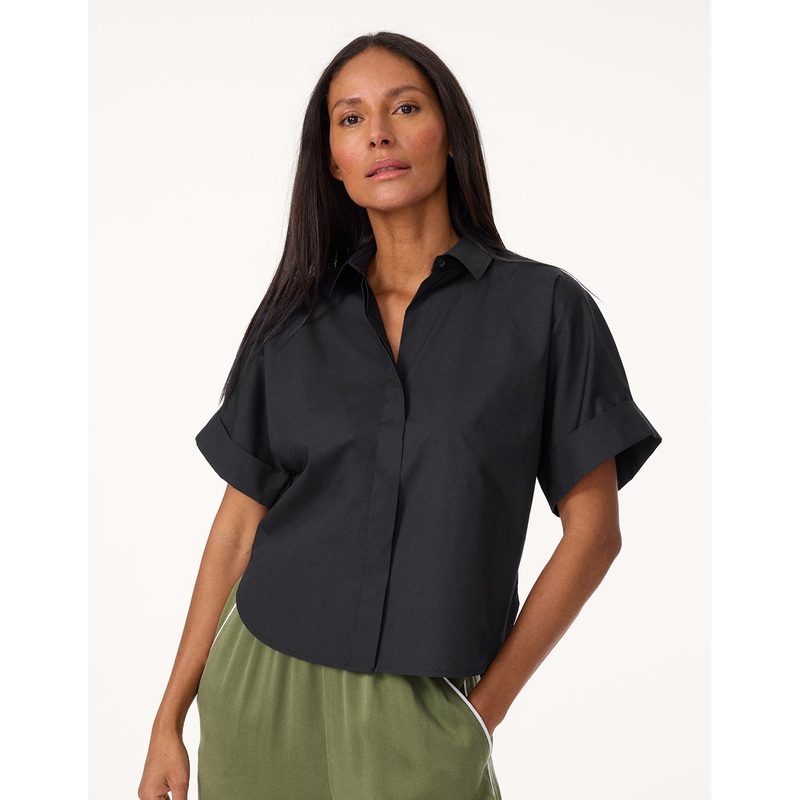 poplin short sleeve button down shirt