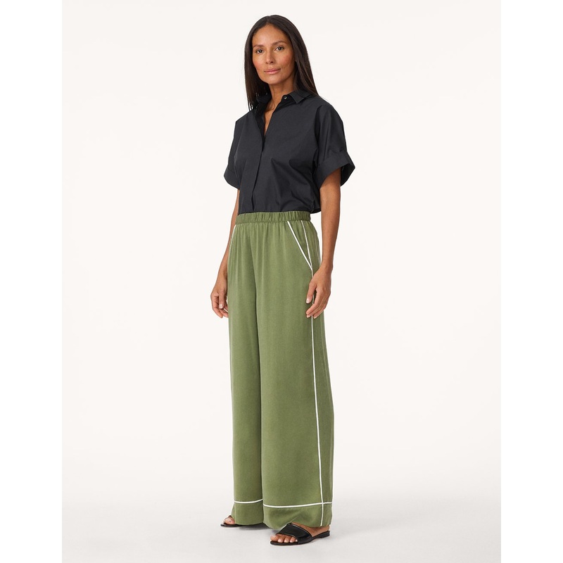 silk charmeuse piped wide leg pant