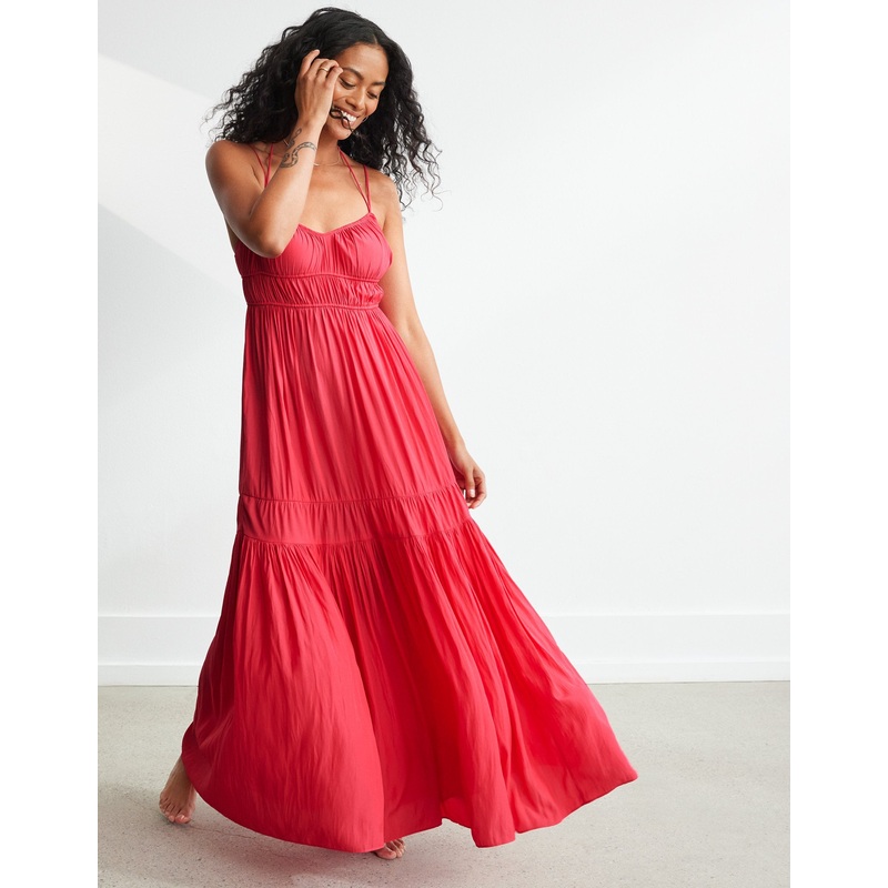 strappy shirred dress