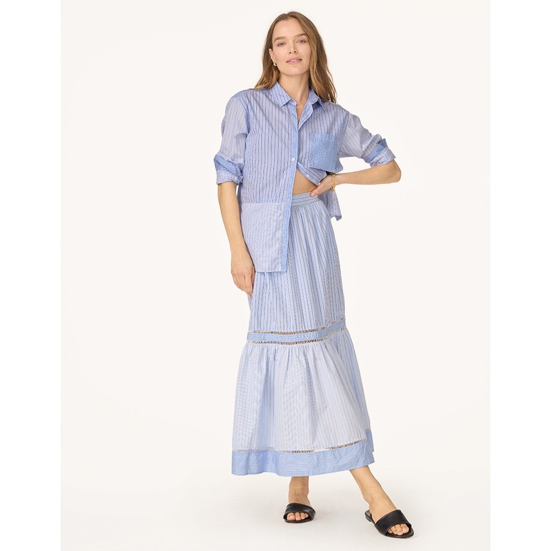 patchwork poplin tiered skirt