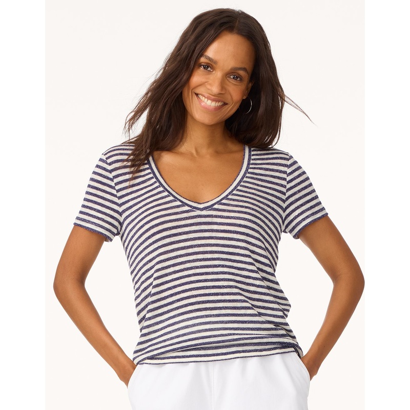 shimmer stripe linen blend tee