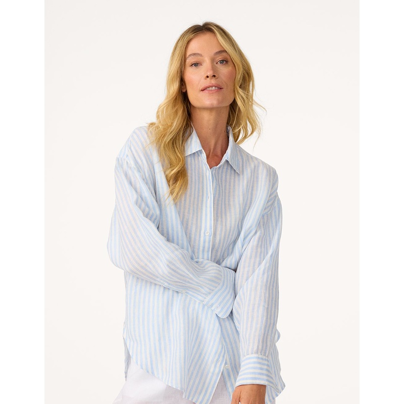striped linen button down