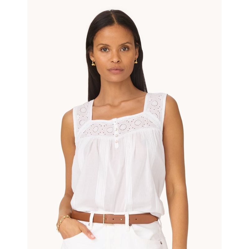 embroidered cotton voile tank