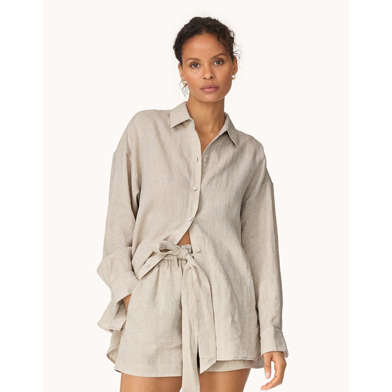 shimmer linen button down