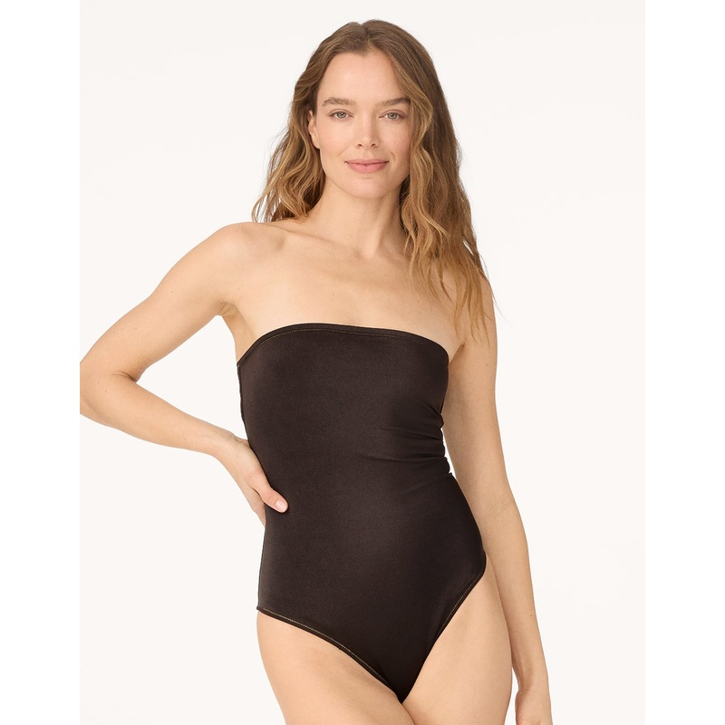 strapless recycled nylon shimmer one piece