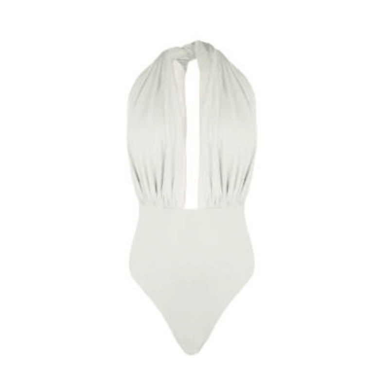 PLUNGE NECK ONE PIECE - WHITE