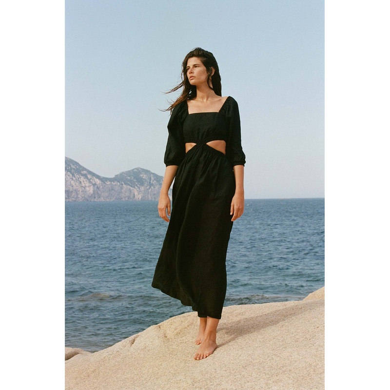 Cierra Cut Out Dress - Black EcoLinen