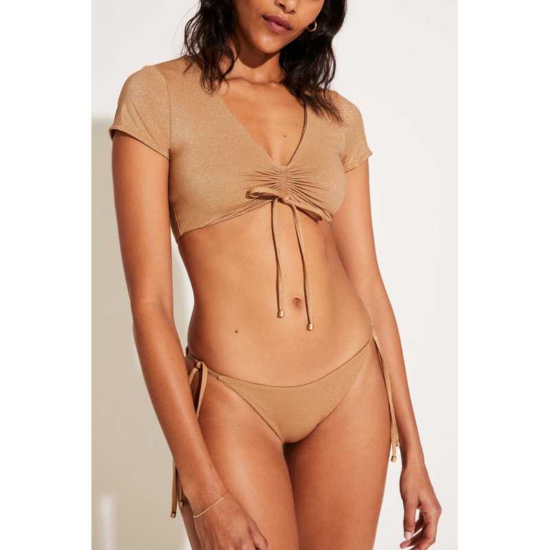 Gemma Ruched Crop Top - Golden Glow Metallic