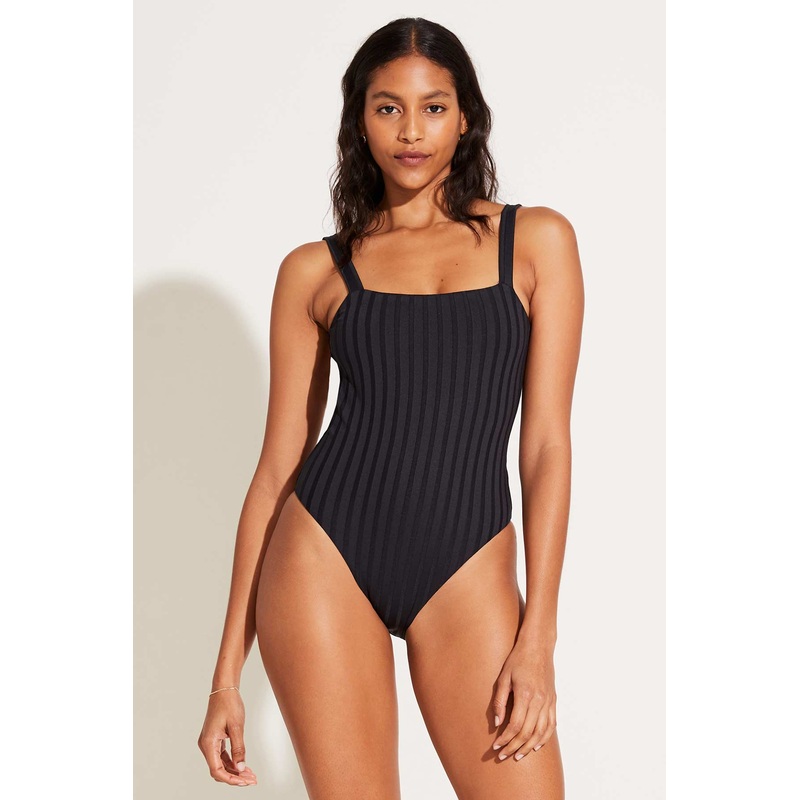 Leah Square Neck One Piece - Black SuperRib
