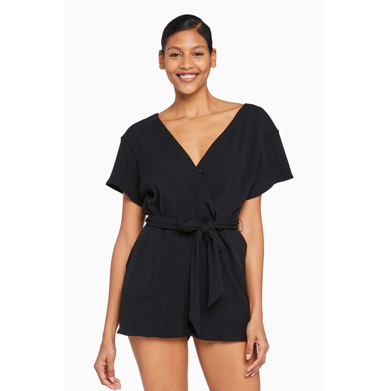 Logan Organic Rib Romper - Black Organic Rib