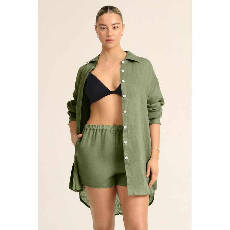 Playa Linen Boyfriend Shirt - Agave EcoLinen