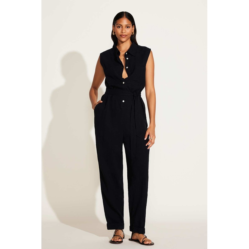 Sabina Jumpsuit - Black Crinkle Linen