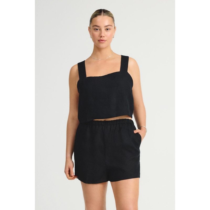 Tallows Linen Crop Top - Black EcoLinen