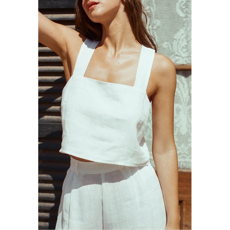 Tallows Linen Crop Top - White EcoLinen