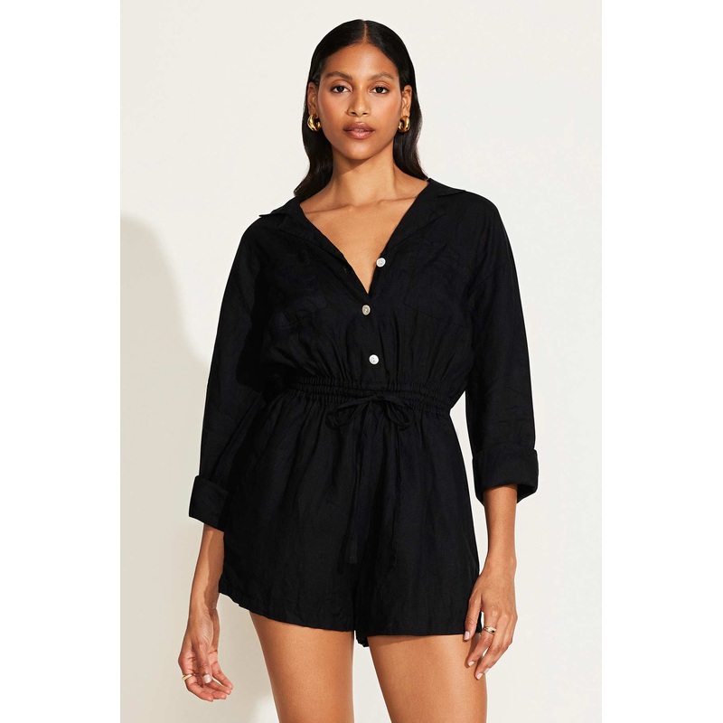 The Getaway Romper - Black EcoLinen