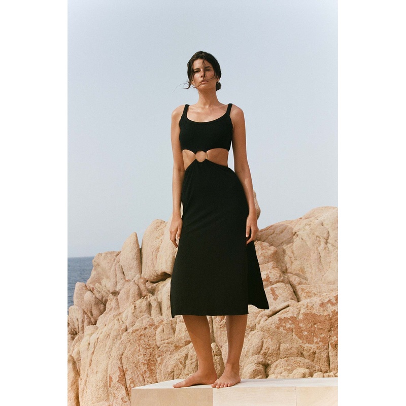 The Icon Cutout Dress - Black Organic Rib