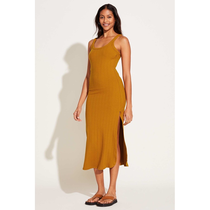 West Organic Rib Tank Dress - Saffron Yellow Organic Rib