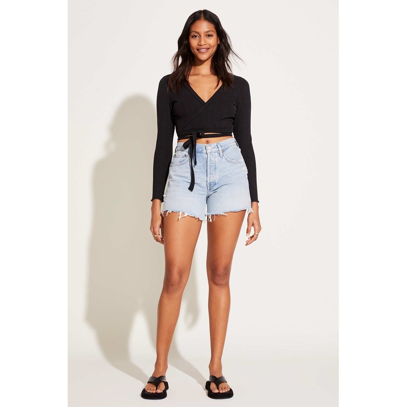 West Organic Rib Wrap Top - Black Organic Rib