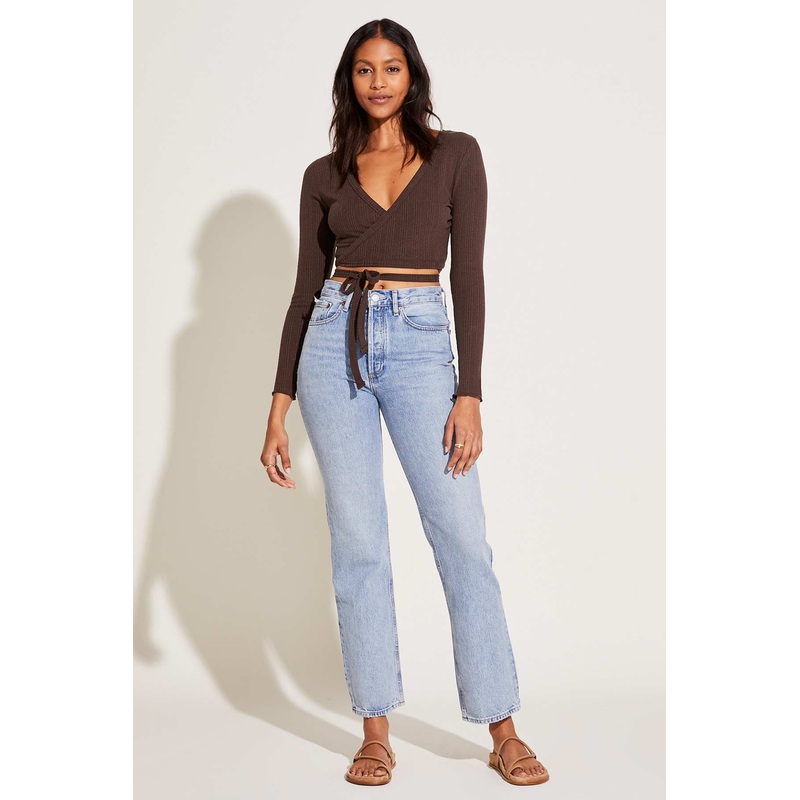 West Organic Rib Wrap Top - Chocolate Brown Organic Rib
