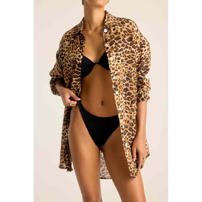 Playa Linen Boyfriend Shirt - Lux Leopard EcoLinen