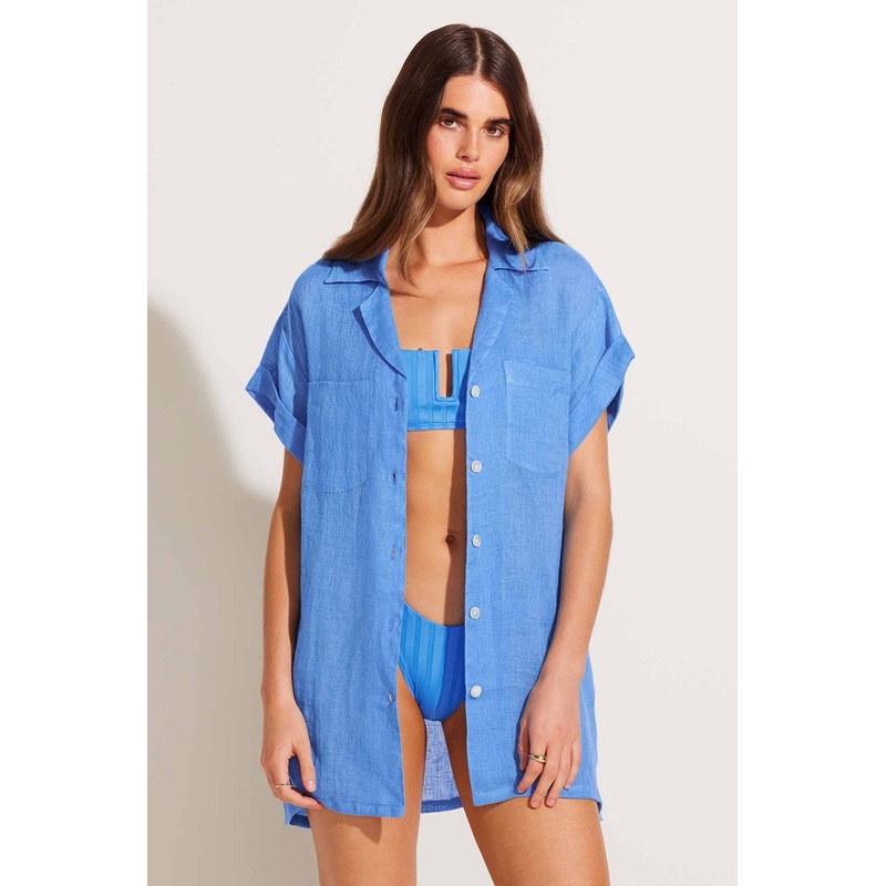 Playa Pocket Blouse - Dream Blue EcoLinen