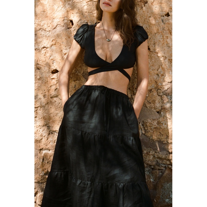 Aura Wrap Crop Top - Black EcoRib