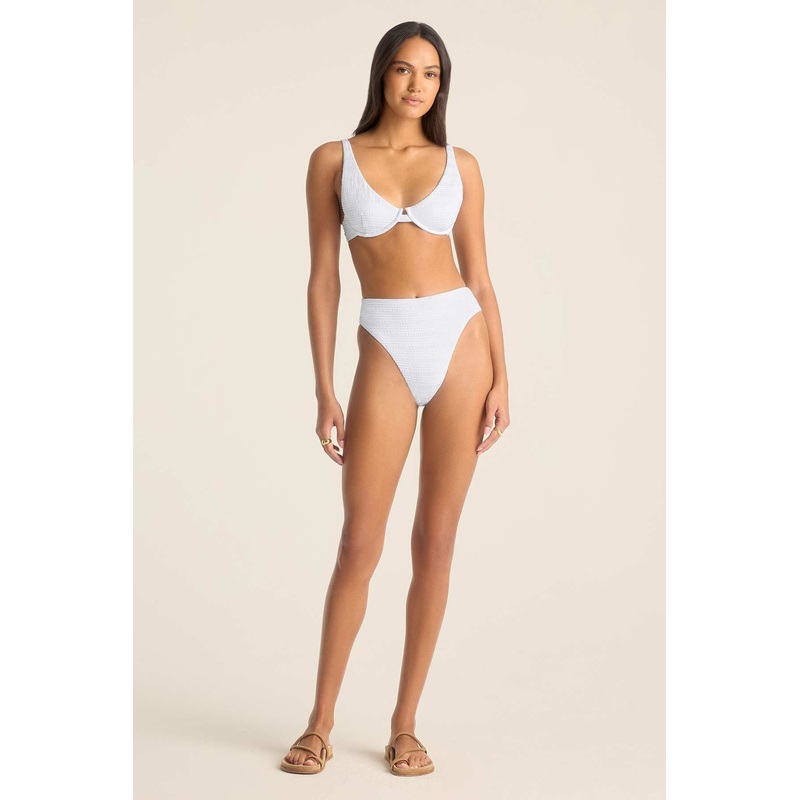 Barcelona High Waist Bottom - White Seersucker Stripe