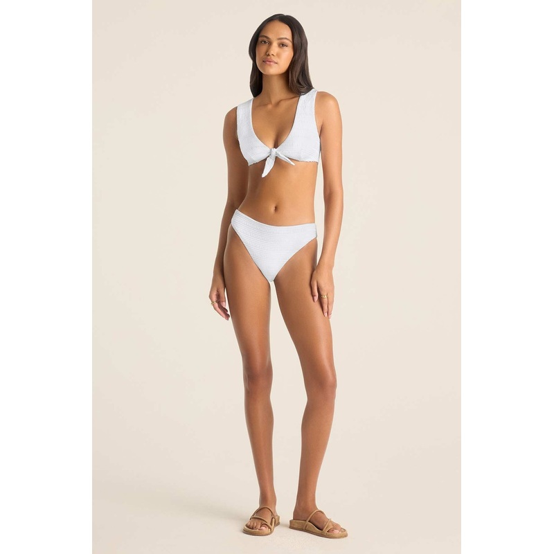 Cali High Leg Full Bottom - White Seersucker Stripe