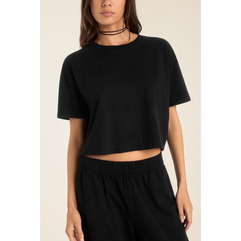 Coast Crop Tee - Black Cotton Jersey
