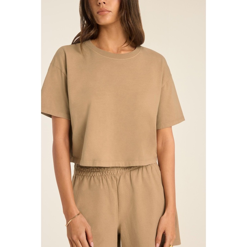 Coast Crop Tee - Latte Cotton Jersey