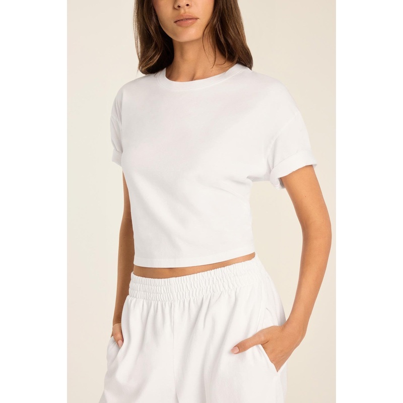 Coast Crop Tee - White Cotton Jersey