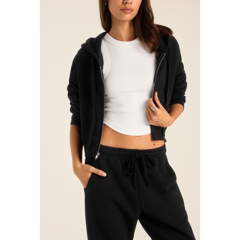 Dawn Crop Hoodie - Black French Terry