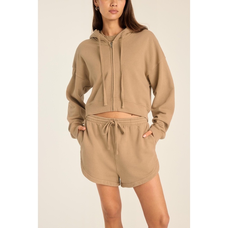 Dawn Crop Hoodie - Latte French Terry